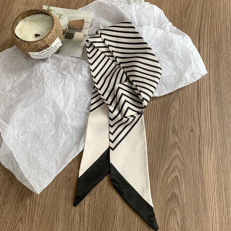 

Полосатый длинный шелковый шарф, высококлассная новая завязанная сумка, лента, милый шарф, головной платок, повязка на голову, завязанные волосы, универсальный пояс.