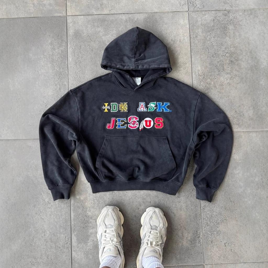 European and American trendy brand street hip-hop hooded colored letter embroidered sweater for men and women of the same style casual sports tops 