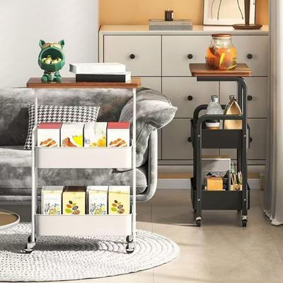 3-Tier Rolling Cart with Wheels Multifunctional Utility Organizer Cart Kitchen Bathroom Living Room Office Sofa Bedside Toys Snacks Storage Rack