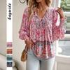 2025 Bohemian Spring/Summer V-neck Tie-up Long Sleeve Women's Top