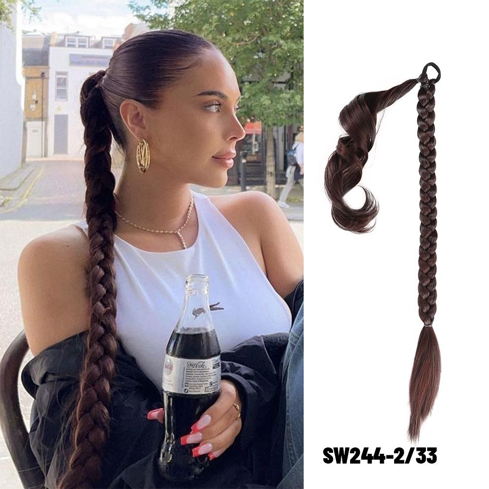 30 Zoll mit Gummiband lange Pferdeschwanz-Haarverlängerungen geflochtener Pferdeschwanz synthetisch natürlich für Frauen Haarteil Zöpfe