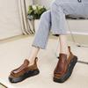 Johnature Vintage Flat Platform Shoes Women Handmade Round Toe Solid Color Comfortable Thick Sole Slip-on Shoes