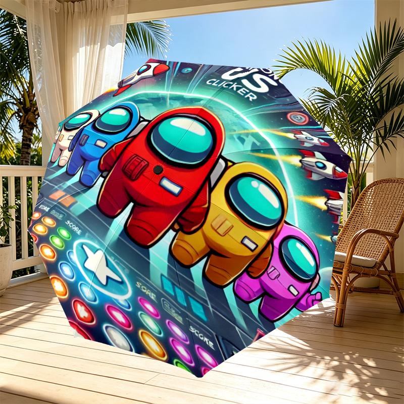 Among Us Print Automatic Open Close Umbrella, Portable Foldable Umbrella, for Outdoor Commute Camping Trip, Ideal Birthday Gift