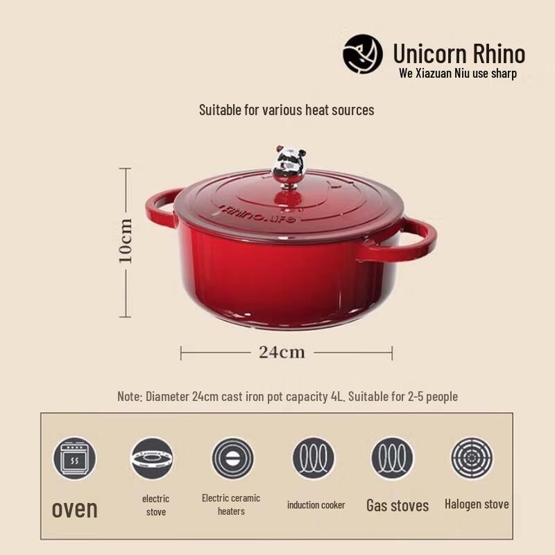 Unicorn Rhino 24CM Enamel Cast Iron Pot