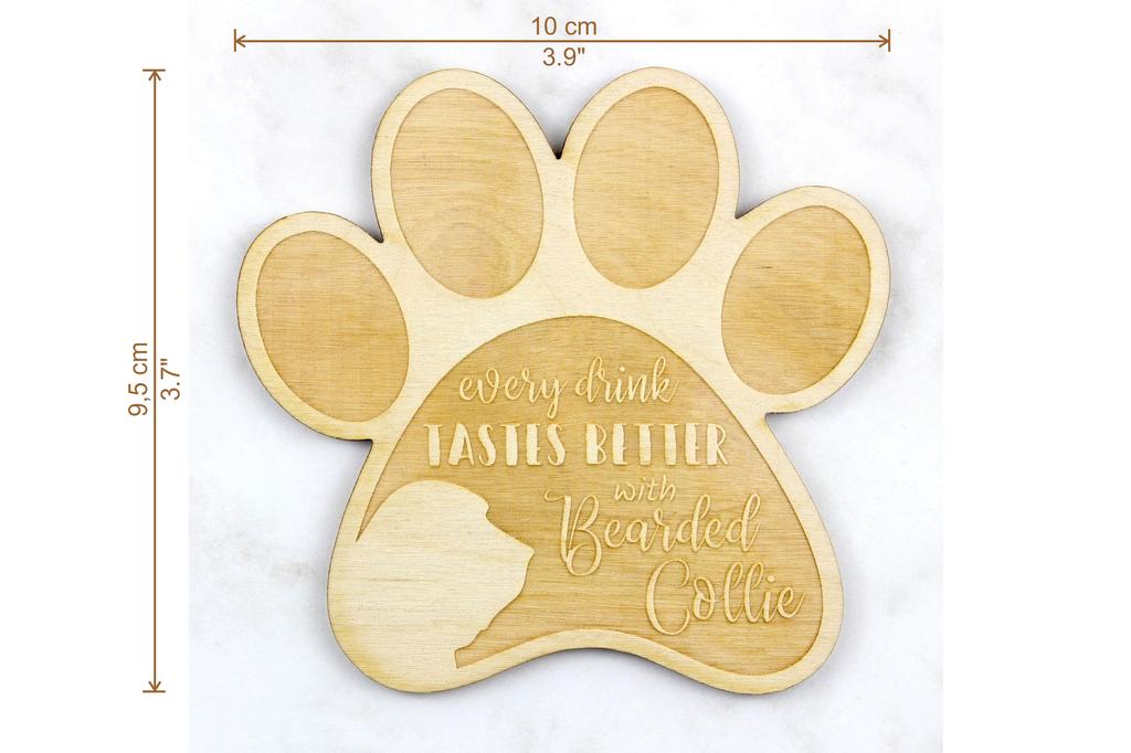 Bearded Collie, Highland Collie, Mountain Collie - Mug coaster, engraved coaster with dog, gift for dog lover by Art-Dog brand