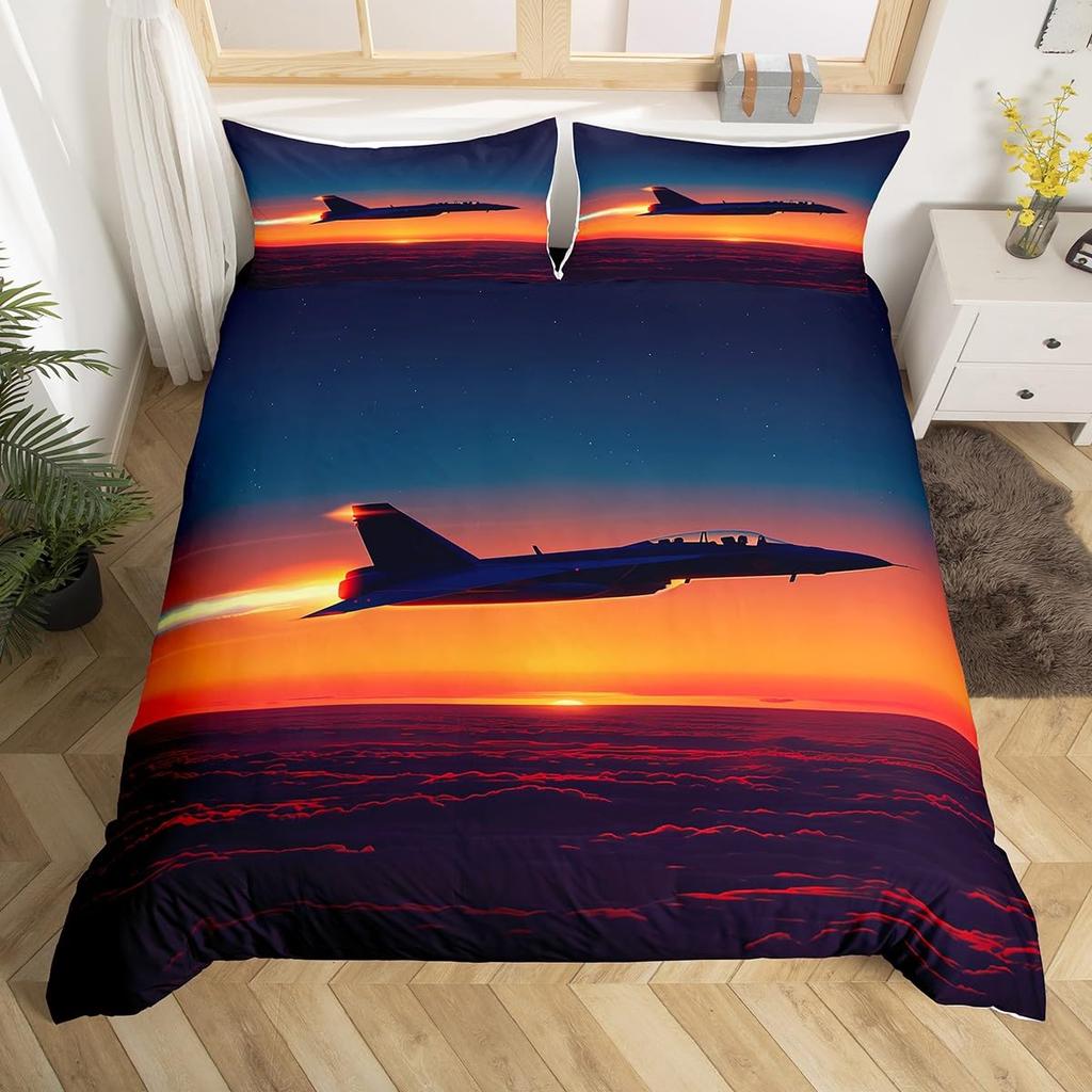 Flugzeug-Bettwäsche-Set (Queen- und Kingsize) mit Flugzeugmuster für Kinder (Jungen und Mädchen) – Bettbezug mit Luftfahrtmotiv