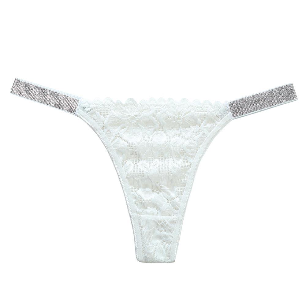 Transparent Lace Flower Panties Mid Waist Mesh Briefs Breathable Rhinestone Thong Ladies