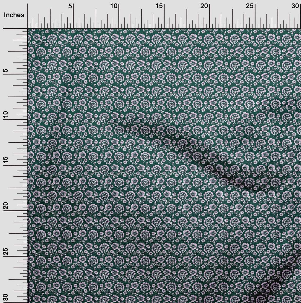 oneOone Cotton Flex Dark Green Fabric Floral Craft Projects Decor Fabric Printed By The Yard 40 Inch