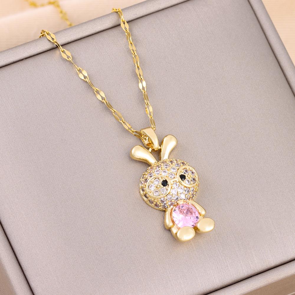 Trendy 18K Gold Plated Zircon Crystal Pendant Stainless Steel Necklace for Women Female Clavicle Chain Jewelry Lady Accessories