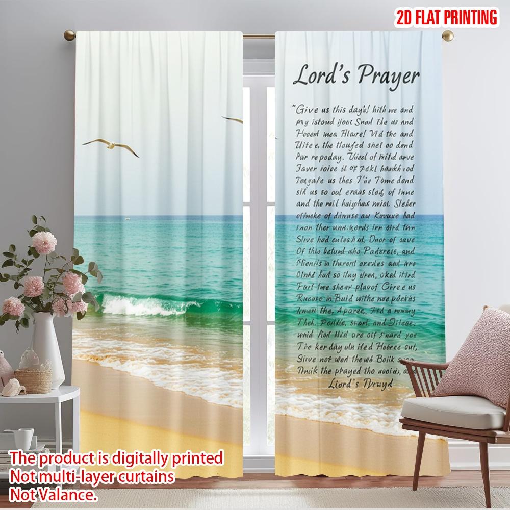 

2pcs 2D flat printing Curtain Jesus prayer beach ocean Polyester Without Electricity Festive Curtains Use for Door Wall Yard 52.50×116.00 CM 2pcs