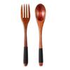 Kitchen Handmade Cloth Bag Portable Spoon Fork Wooden Natural Cutlery Set Tea Scoops