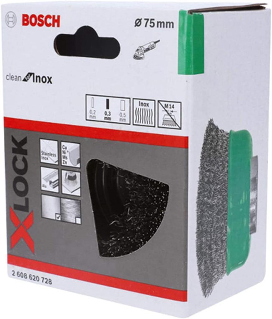 BOSCH Cup Wire Brush 75mm Straight Stainless 1 2608620728 X-LOCK (Cup Shape, Diameter, 0.3mm Steel, Brush) [Used]