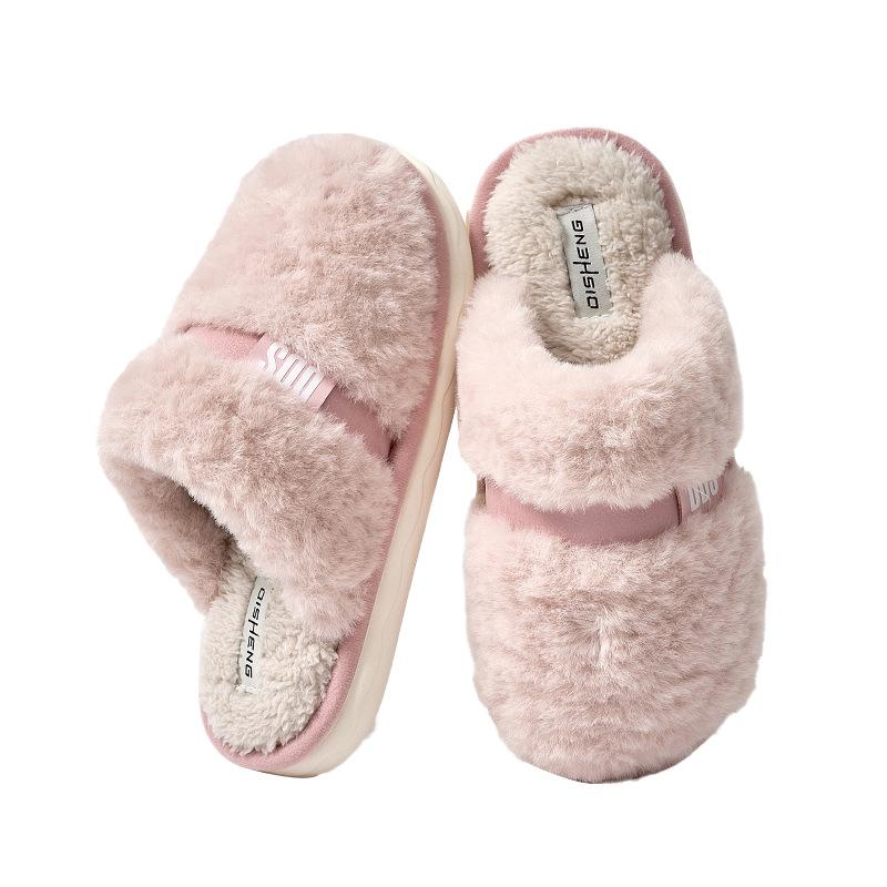Autumn and winter new simple plush cotton slippers indoor home warm non-slip thick bottom soft and comfortable cotton drag couple
