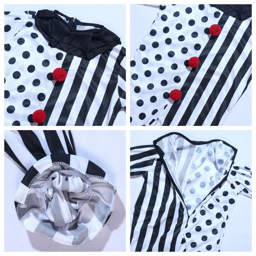 Party clown role-playing costume, black and white spotted striped jumpsuit, children's adult Halloween makeup ball props