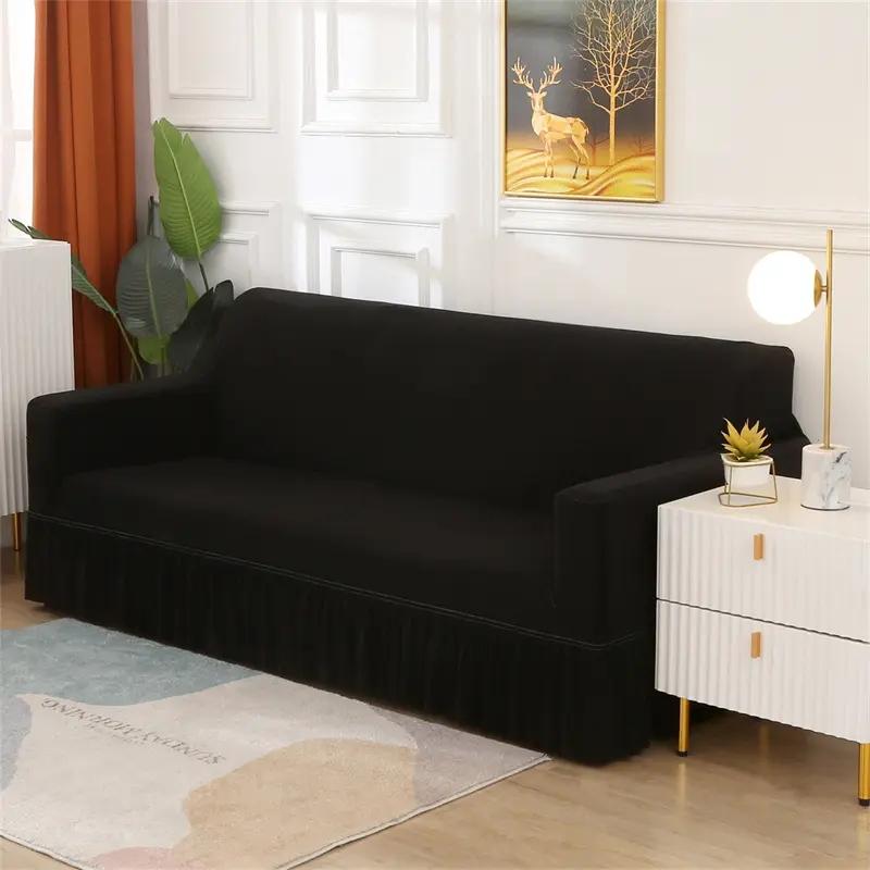 Solid Color Elastic Sofa Cover With Skirt Home Decor Non-slip Slipcover Furniture Couch Protector Cover