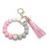 Elegant Silicone Bead Keychain Bracelet with Leather Tassel - Women's European and American Style