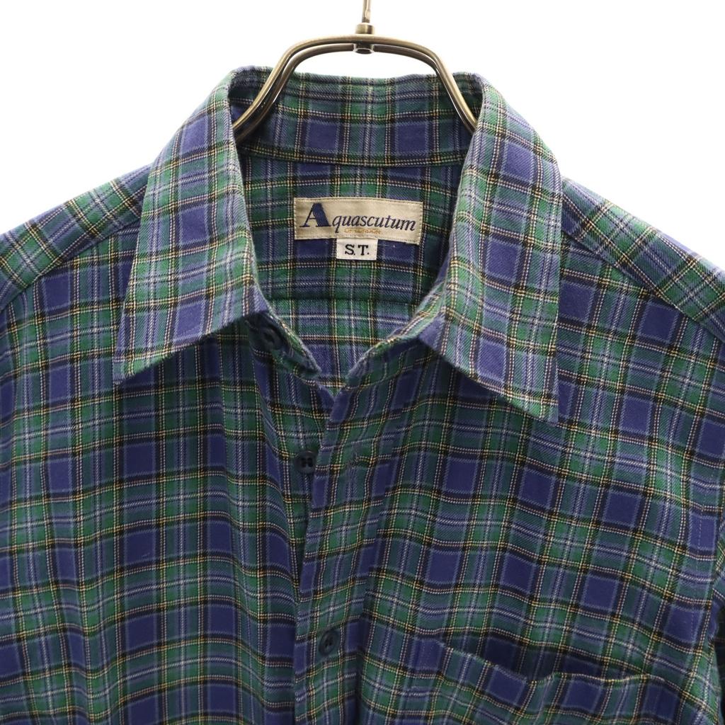 Aquascutum made in Japan Check Pattern Long sleeve shirt green Men's Used