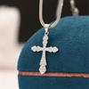 Charm Female Crystal White Zircon Stone Cross Pendant Necklace Vintage Silver Color Wedding  For Women