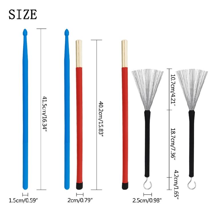 7pieces Drumsticks Bamboo Steel Wire Brushes Stick and Velvet Bag Retractable