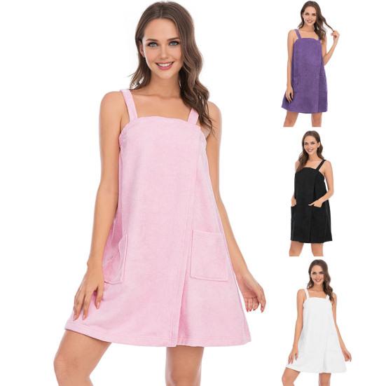 Women's Bath Towel Wrap Spa Body Wrap with Straps And Pockets Adjustable Closure Shower Robe Towel with Facial Headband