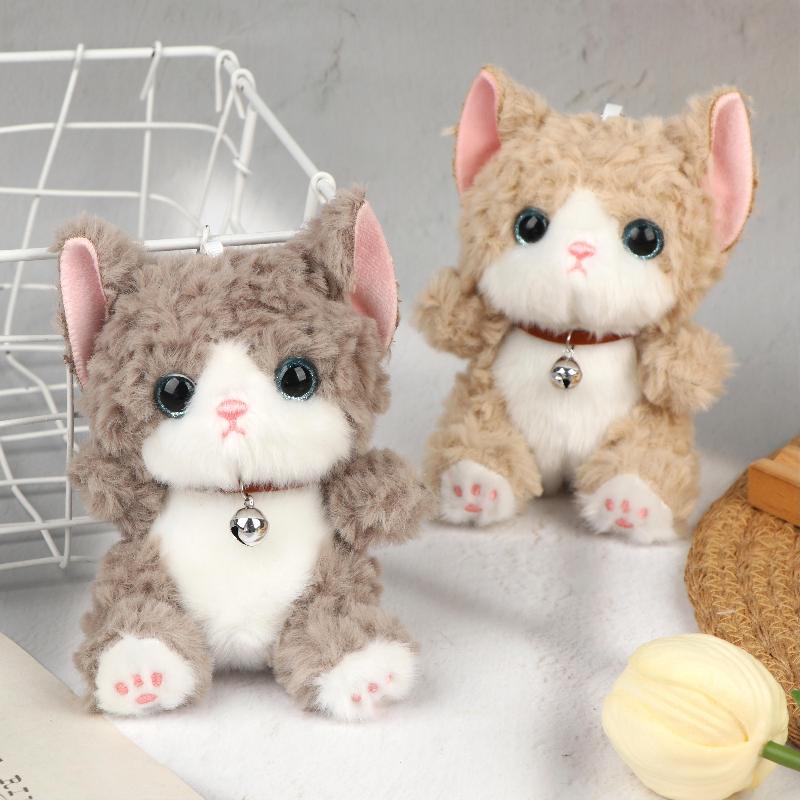 Cute Bell Cat Plush Keychain Adorable Curly Hair Kitten Stuffed Toy Soft Bag Hanging Pendant for Party Favors Souvenir