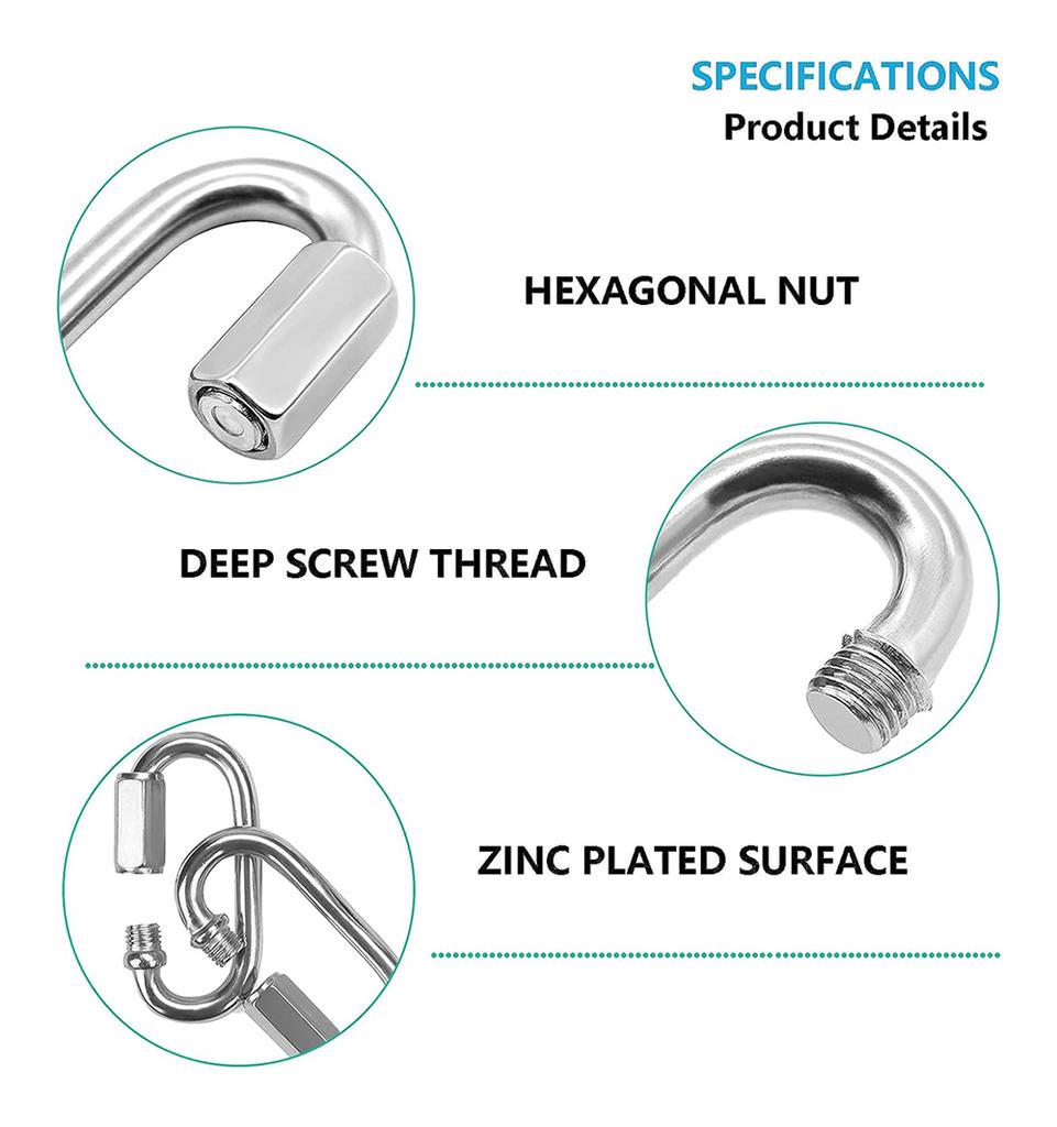 20PCS Stainless Steel Carabiner Quick Oval Screwlock Link Lock Ring Hook M3 5 Multifunctional for Outdoor Camping Hiking