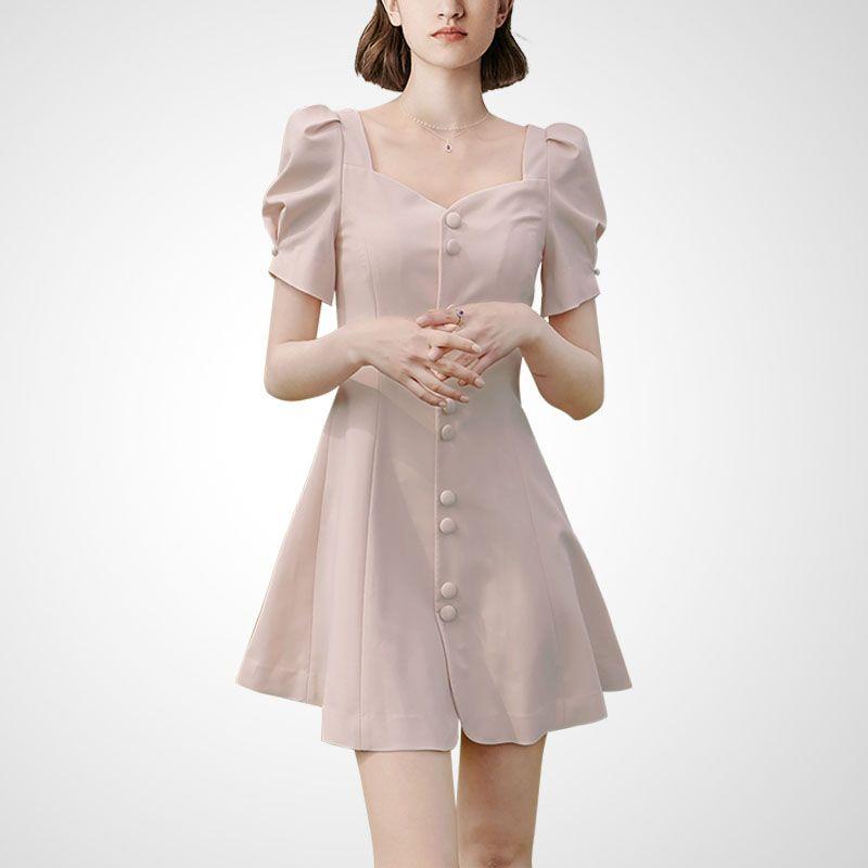 

Нишевый стиль Модное платье на шнуровке с высокой талией Женское 2025 Лето Новое поступление Французское элегантное А-силуэтное платье с коротким рукавом Apricot (L274) S