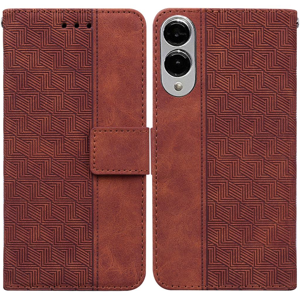 For Samsung Galaxy S25 Edge Case Geometry Pattern Leather Wallet Phone Cover with Wrist Strap