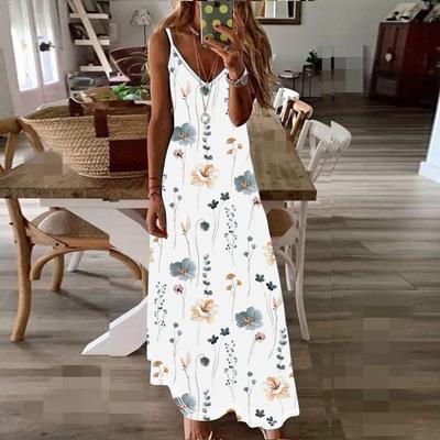 Women's Sleeveless Loose Floral Printed Suspender Dress