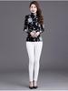 High Collar Printed Fashion Mesh Slim-Fit Top for Women