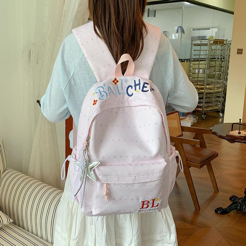 Schoolbag new cute high-value backpack Korean version embroidered letters large-capacity student schoolbag versatile lightweight backpack