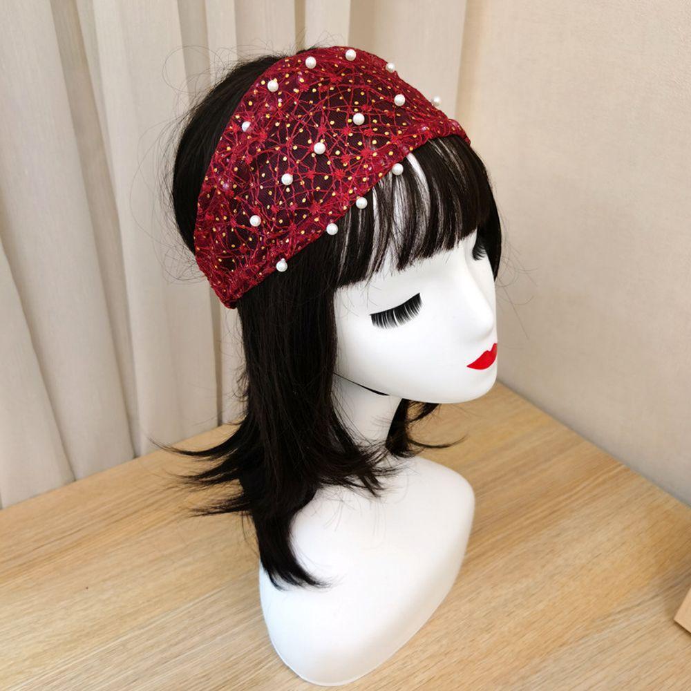 Face Wash Headdress Hollow Lace Girls Turban Headband Women Head wraps Korean Style Hairbands Pearl