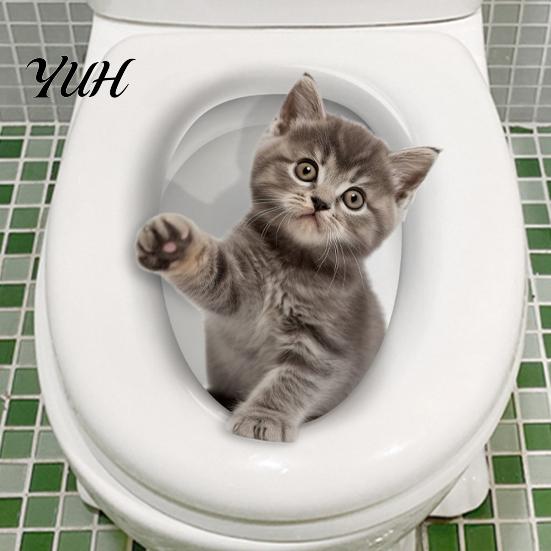 Abnehmbare PVC-Toilettenaufkleber 3D Cartoon Katze Aufkleber, Wasserdichte Niedliche Tier Deckel Kreative Sitzfläche Kunst Aufkleber, Lustige Selbstklebende Badezimmer Wand