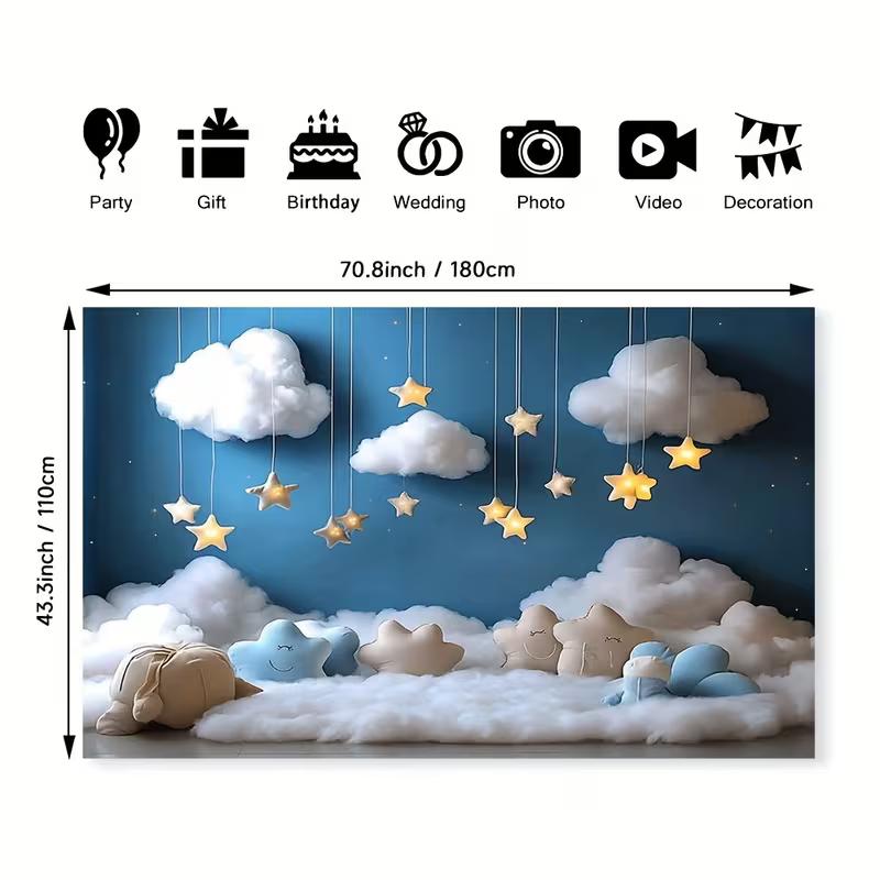 2D Twinkle Star Fluffy Cloud Backdrop Newborn Photography Background