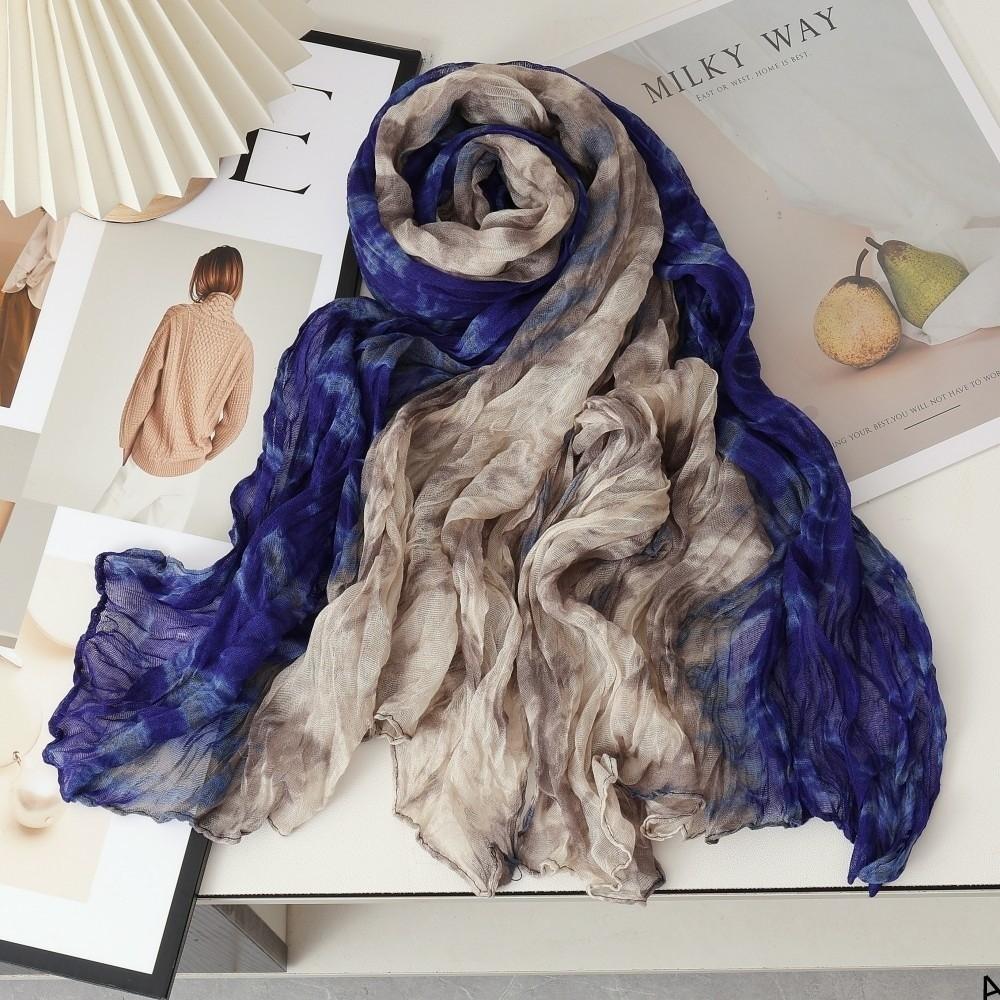 Tie Dye Gradient Cotton Linen Scarf Vintage Retro Pleated Printed Scarf Luxury Brand Designer Long Shawl Wrap For Autumn Winter