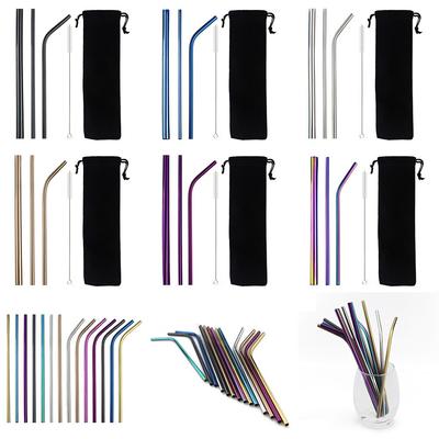 Cannucce colorate in metallo, cannucce in acciaio inox, 3 pezzi, cannucce riutilizzabili, 6/12 mm, set di cannucce ecologiche con 1 spazzola, borsa nera