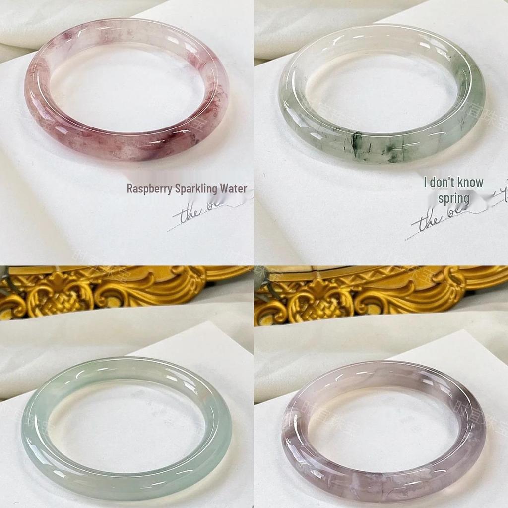 Sea Salt Ice Cream Round Thick Faux Jade Glass Bangles - New Chinese Style Qipao Accessories Jewelry Translucent Bracelets