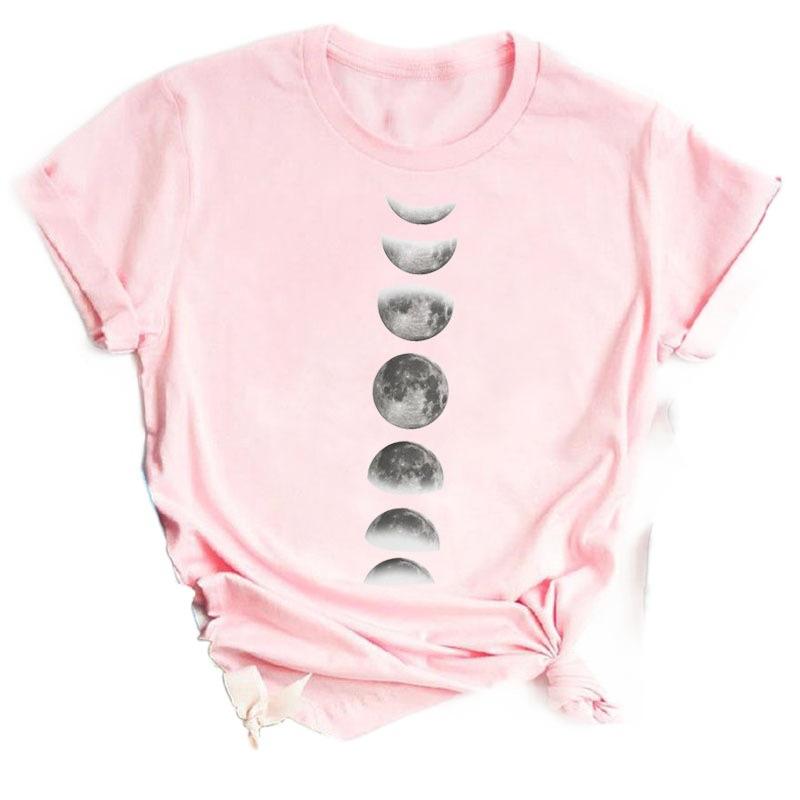 Summer Fashion Printed Moon Moon Eclipse Loose Half Sleeve Letter Cotton T-Shirts Women’s
