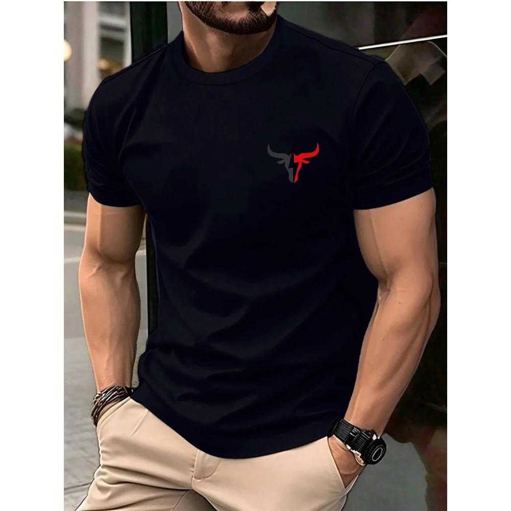 Men O Neck Short Sleeve Print T-shirt Cotton Comfortable Tee Man
