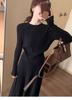 Waist-cinching design slimming crew neck knit base shirt, autumn/winter new solid color casual inner knit sweater for women