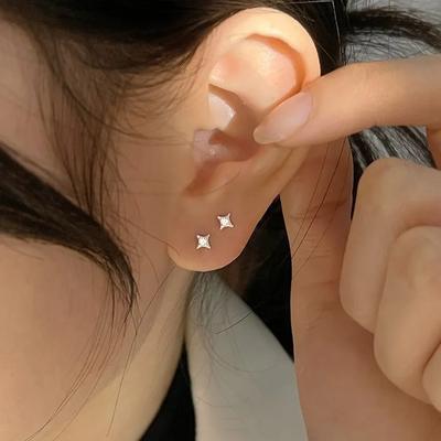 Kupfer Zirkon Stern Kleine Steckerohrringe für Damen Feiner Schmuck Minimalistische Ohrlochpflege Accessoires Geschenke