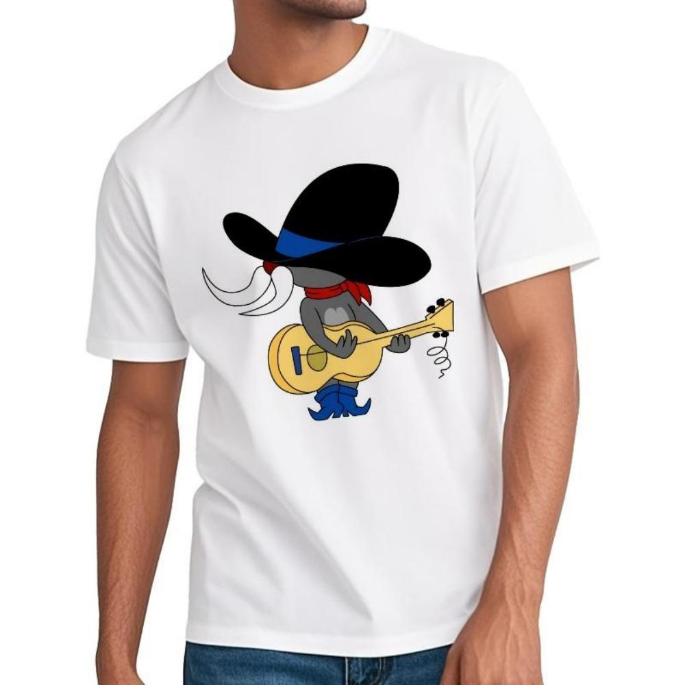 

European Sizes TOM AND JERRY Funny Guitar Graphic T-Shirt Casual Tee with Cartoon Character Design, Streetwear Style Round Neck Short Sleeve S чёрный