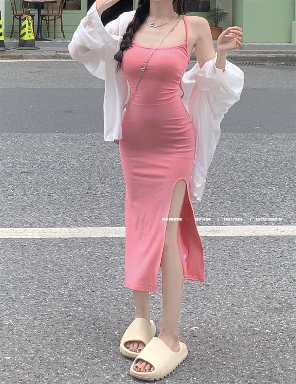 

Летнее платье-сарафан длинное без рукавов сексуальное XL розовый