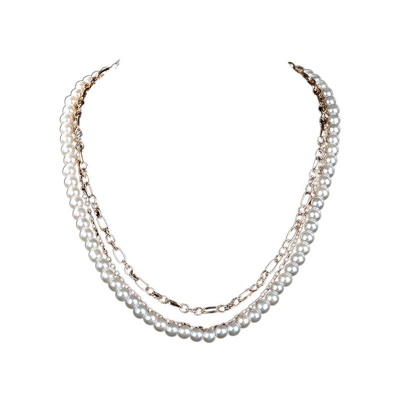 Pearl double-layer love necklace light luxury high-grade multi-layer titanium steel sweater chain imitation pearl collarbone chain neck chain female