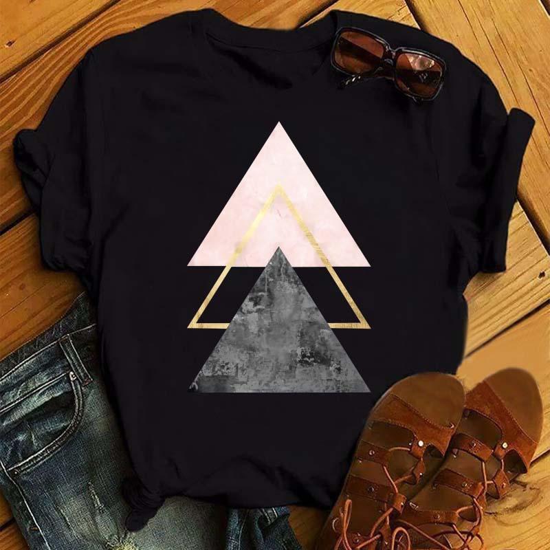 

Summer Round Neck 3D Geometric Patterns Print Top Fashionable Casual Short Sleeved Women s T-shirts S