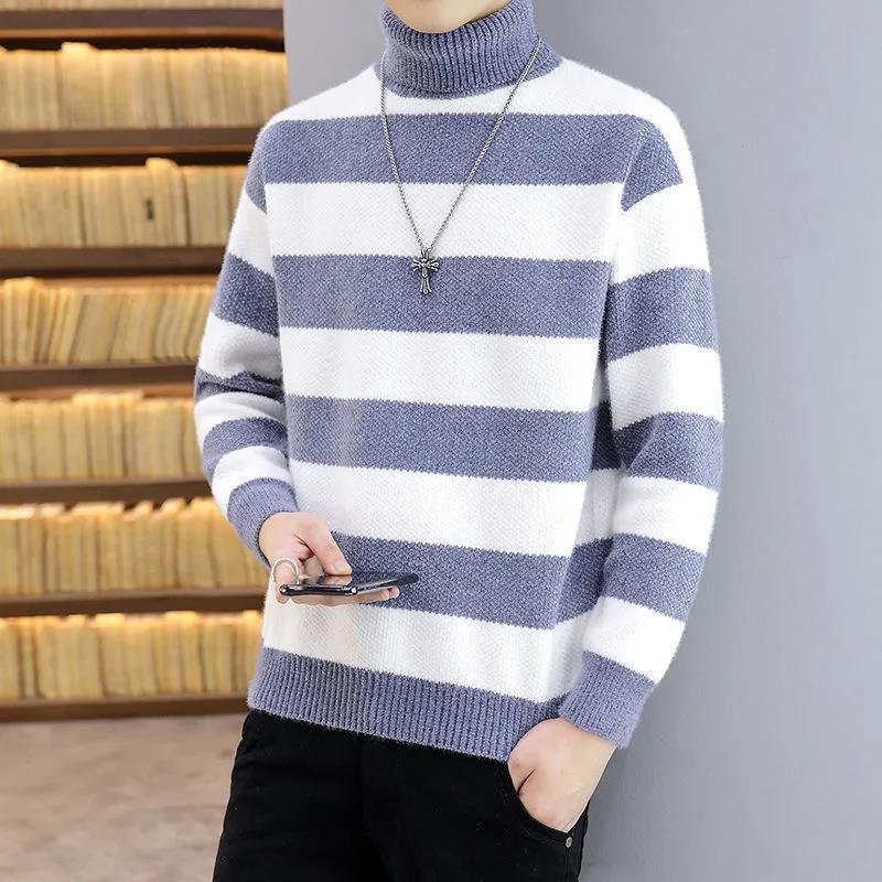 Spring and Autumn Turtleneck Sweater Bottoming Shirt Zebra Pattern Tide Brand Sweater Loose Cardigan Men's Pullover