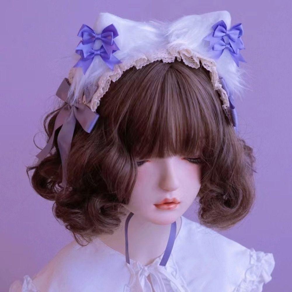 Spitzen-Katzenohren-Haarreif mit Schleife Schlappohr-Kaninchen-Kopfschmuck Niedliches Kaninchenohren-Haarband Lolita-Accessoires