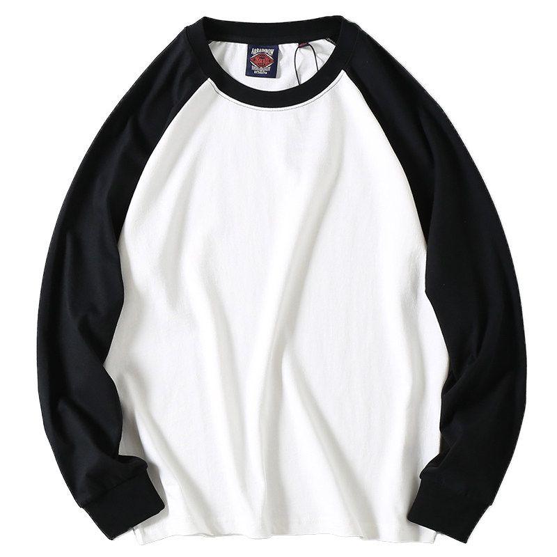 Leftover Stock Spring and Autumn American Casual Color Contrast Patchwork Raglan Sleeve Pure Cotton Comfortable Long Sleeve Bottoming T-shirt Men