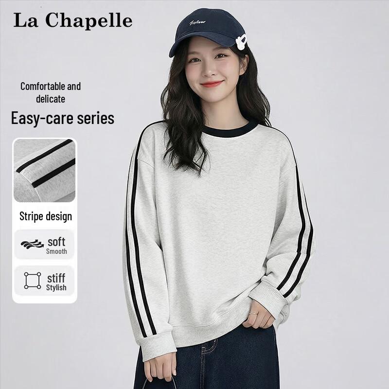 La Chapelle Women s Basic Solid Color Round Neck Sweatshirt L