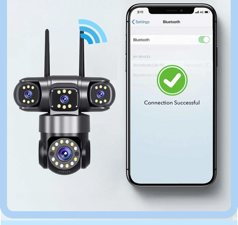 HiEasy 4K Outdoor Wireless WiFi Surveillance Camera: Four-Lens, Home Monitoring